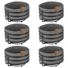 Set 6 cosuri paine/depozitare rotunde CULINARO, cos din snur textil impletit gri antracit D19xh7cm si suport metalic negru