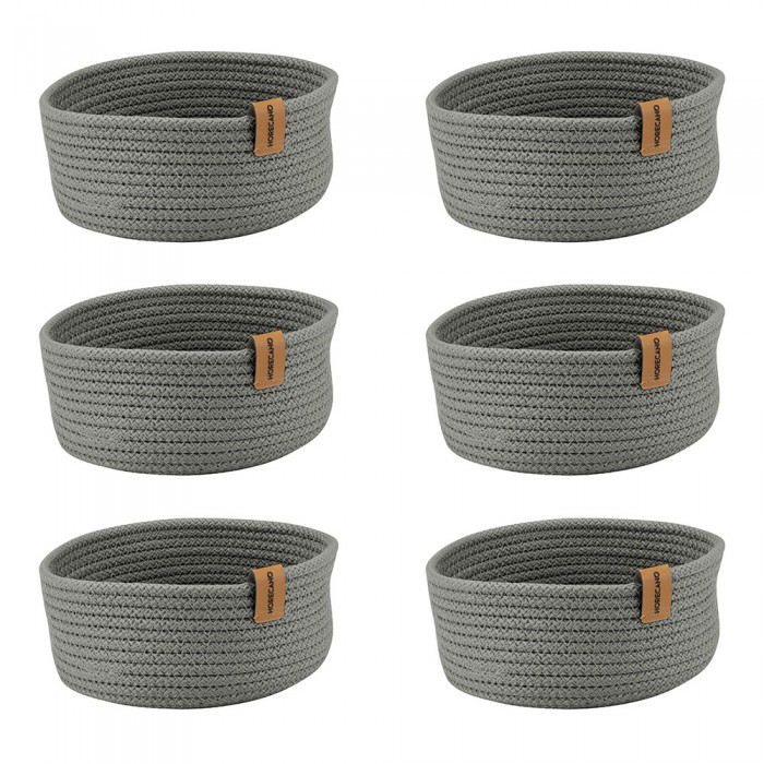 Set 6 cosuri paine/depozitare rotunde CULINARO, din snur textil impletit, D19xh7cm, gri antracit