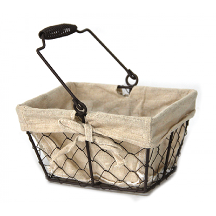 Set 6 cosuri servire paine dreptunghiulare RAKI, 20x15x12cm, cu maner, din metal si panza