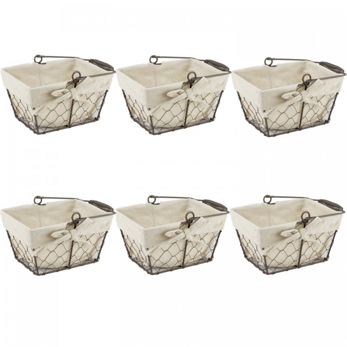 Set 6 cosuri servire paine dreptunghiulare RAKI, 24x19,5x13,5cm, cu maner, din metal si panza