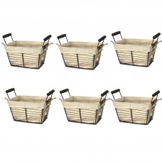 Set 6 cosuri servire paine dreptunghiulare RAKI, 30x19x19cm, cu manere lemn, din metal si panza