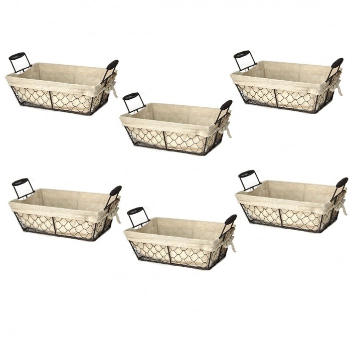 Set 6 cosuri servire paine dreptunghiulare RAKI, 37,5x23x17,5cm, cu manere, din metal si panza