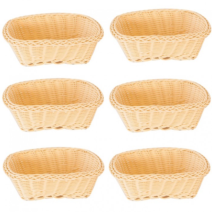 Set 6 cosuri servire paine/fructe/legume dreptunghiulare RAKI, 19x15xh7cm, din poliratan, crem