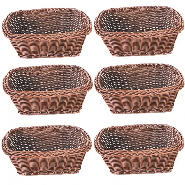 Set 6 cosuri servire paine/fructe/legume dreptunghiulare RAKI, 19x15xh7cm, din poliratan, maro