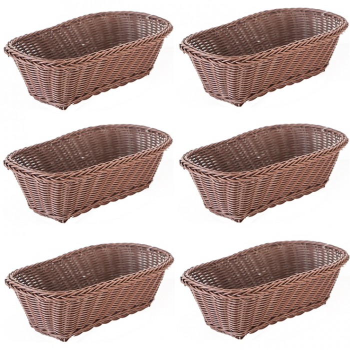 Set 6 cosuri servire paine/fructe/legume dreptunghiulare RAKI, 26x14xh9cm, din poliratan, maro