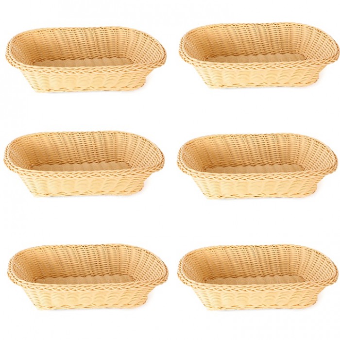 Set 6 cosuri servire paine/fructe/legume dreptunghiulare RAKI, 26x20xh7,5cm, din poliratan, crem
