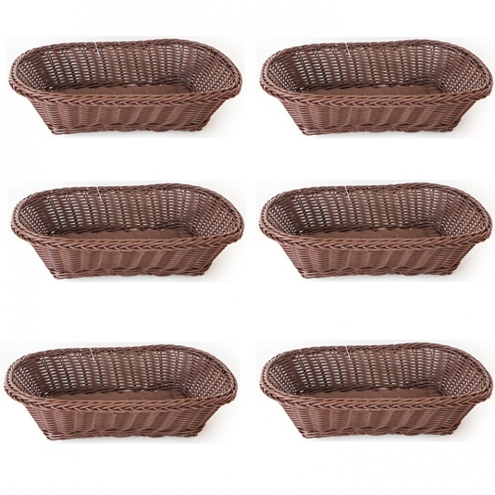 Set 6 cosuri servire paine/fructe/legume dreptunghiulare RAKI, 26x20xh7,5cm, din poliratan, maro