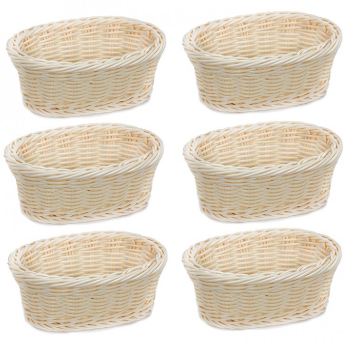 Set 6 cosuri servire paine/fructe/legume ovale RAKI, 20x13xh8cm, din poliratan, crem