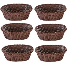 Set 6 cosuri servire paine/fructe/legume ovale, RAKI, 21x16xh7cm, din poliratan, maro