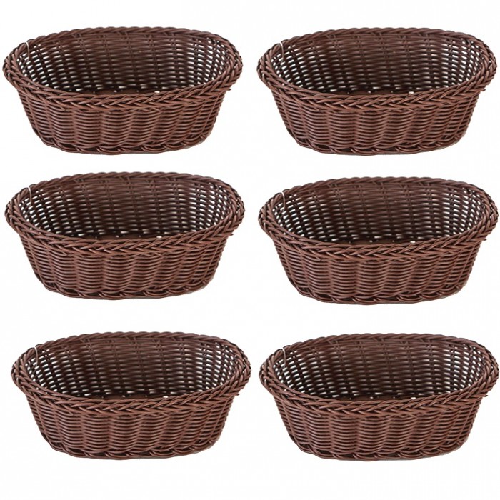 Set 6 cosuri servire paine/fructe/legume ovale, RAKI, 21x16xh7cm, din poliratan, maro