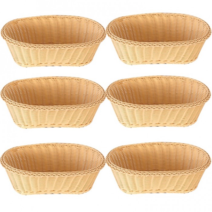 Set 6 cosuri servire paine/fructe/legume ovale RAKI, 28x17xh9cm, din poliratan, crem