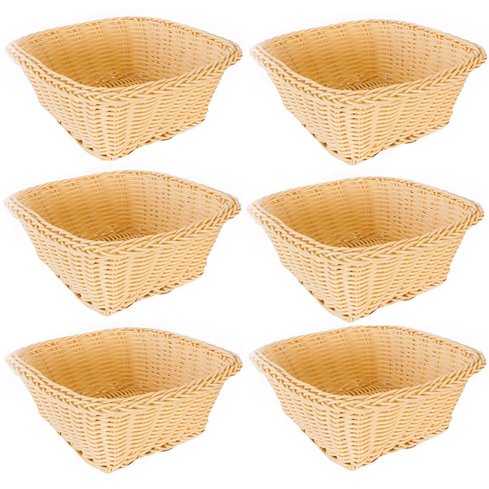 Set 6 cosuri servire paine/fructe/legume patrate RAKI, 17x17xh7cm, din poliratan, crem