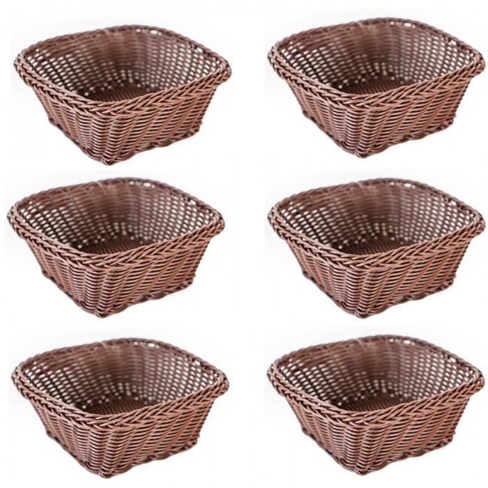 Set 6 cosuri servire paine/fructe/legume patrate RAKI, 17x17xh7cm, din poliratan, maro