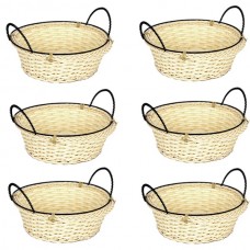 Set 6 cosuri servire paine/fructe/legume rotunde RAKI, D20xh7cm, poliratan, cu manere metal, crem