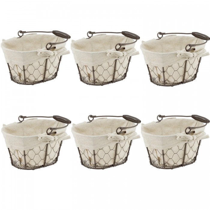 Set 6 cosuri servire paine ovale RAKI, 16x11x10cm, cu maner, din metal si panza