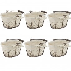 Set 6 cosuri servire paine ovale RAKI, 20x15x12cm, cu maner, din metal si panza