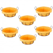 Set 6 cosuri servire paine rotunde RAKI, 23x8cm, din metal si panza, galbene