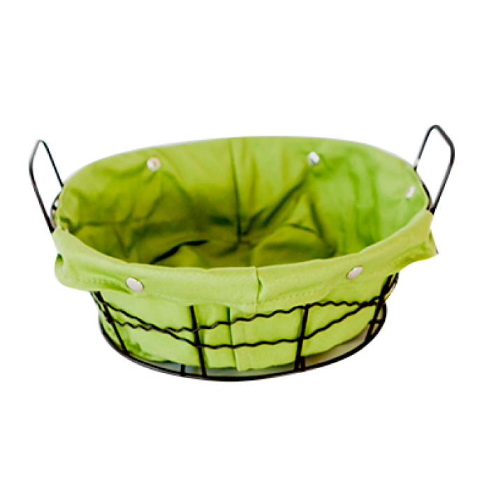 Set 6 cosuri servire paine rotunde RAKI, 23x8cm, din metal si panza, verzi