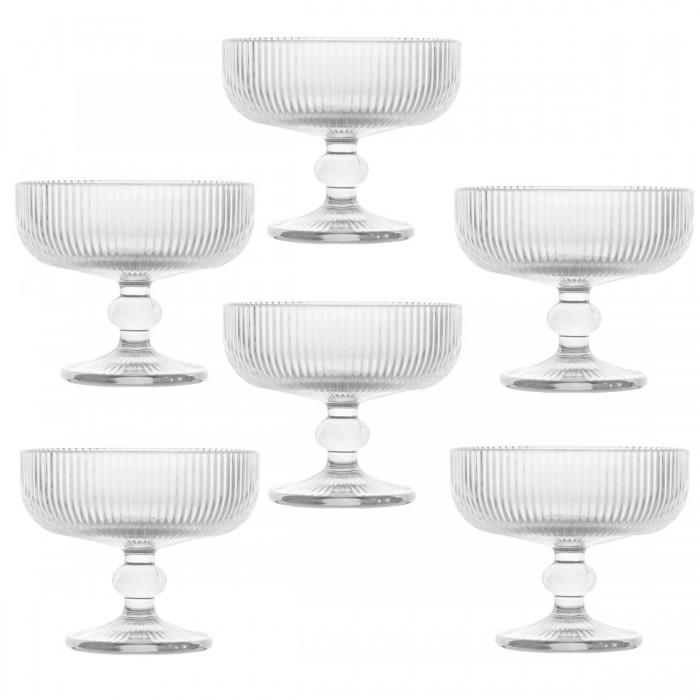 Set 6 cupe/pahare cu picior pentru desert Raki Bloom, 280ml, D12xh10cm, sticla, transparente