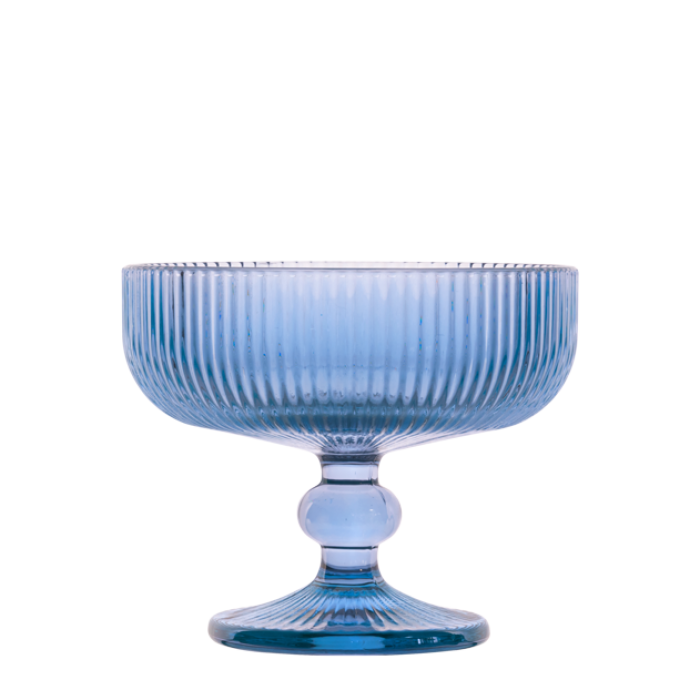 Set 6 cupe/pahare cu picior pentru desert Raki Bloom Blue, 280ml, D12xh10cm, sticla, albastru/transparent