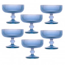 Set 6 cupe/pahare cu picior pentru desert Raki Bloom Blue, 280ml, D12xh10cm, sticla, albastru/transparent