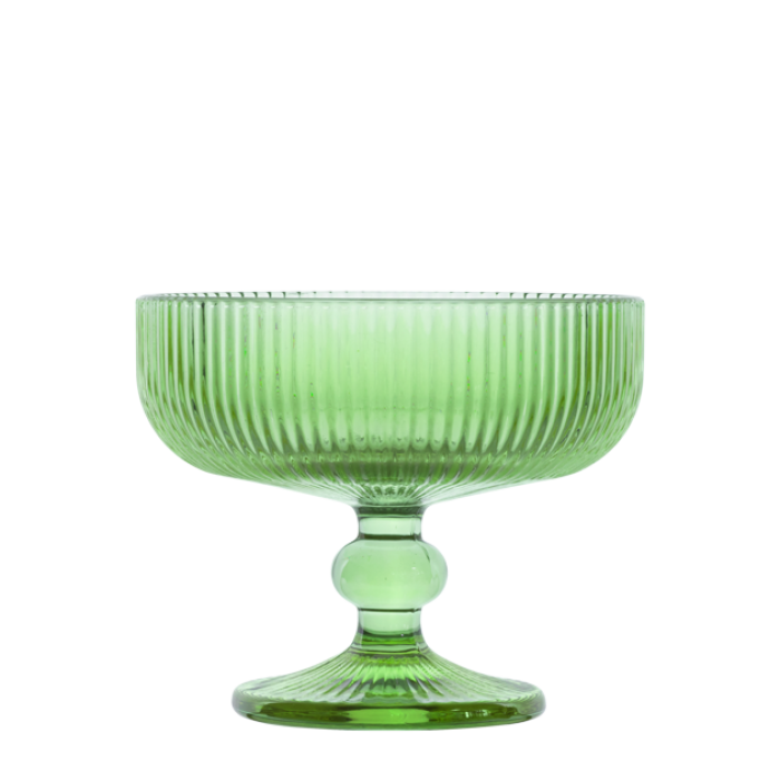 Set 6 cupe/pahare cu picior pentru desert Raki Bloom Green, 280ml, D12xh10cm, sticla, verde/transparent