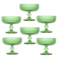 Set 6 cupe/pahare cu picior pentru desert Raki Bloom Green, 280ml, D12xh10cm, sticla, verde/transparent
