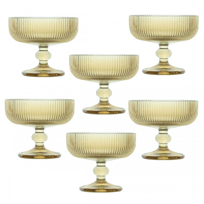 Set 6 cupe/pahare cu picior pentru desert Raki Bloom Yellow, 280ml, D12xh10cm, sticla, galben/transparent