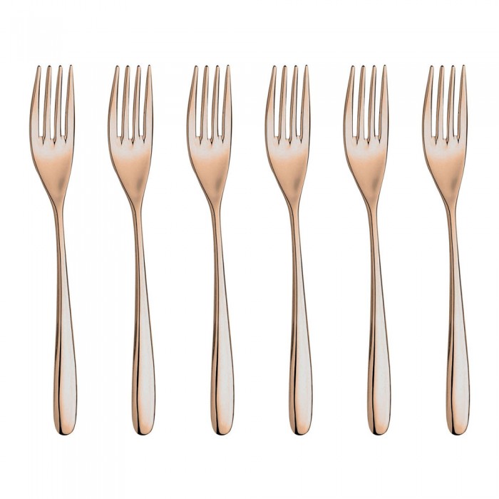 Set 6 furculite fel principal INOXRIV NOVECENTO PINK GOLD, otel inoxidabil 18/10, L20,5cm, grosime 3,5mm, finisaj lucios