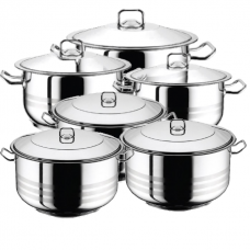Set 6 oale inox cu capace HASCEVHER GASTRO, 3l+6l+10,5l+16,5l+23,5l+30l, inductie, fund triplu stratificat