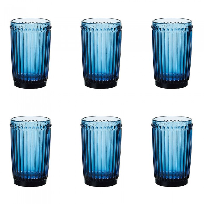 Set 6 pahare bauturi racoritoare RAKI OLD SCHOOL BLUE, sticla, D8xh12,5cm, 360ml, albastre