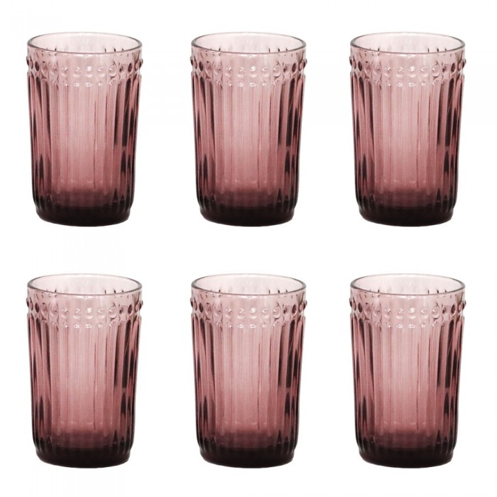 Set 6 pahare bauturi racoritoare RAKI OLD SCHOOL BORDEAUX, din sticla, D8xh12,5cm, 260ml, bordo