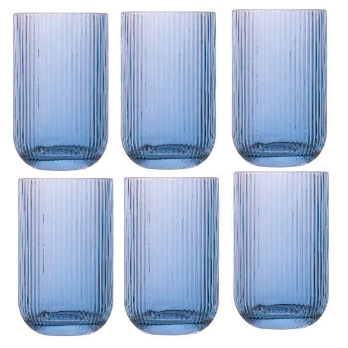 Set 6 pahare inalte long drink universale Raki Bloom Blue, 410ml, D8xh13cm, sticla, albastru/transparent