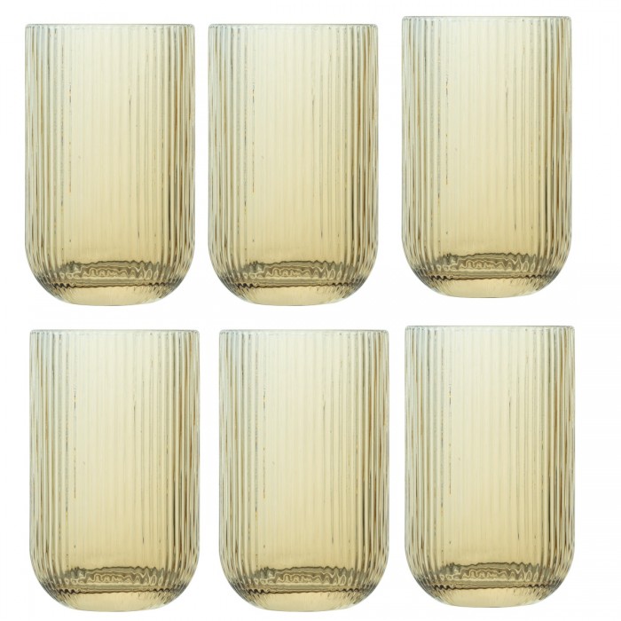 Set 6 pahare inalte long drink universale Raki Bloom Yellow, 410ml, D8xh13cm, sticla, galben/transparent