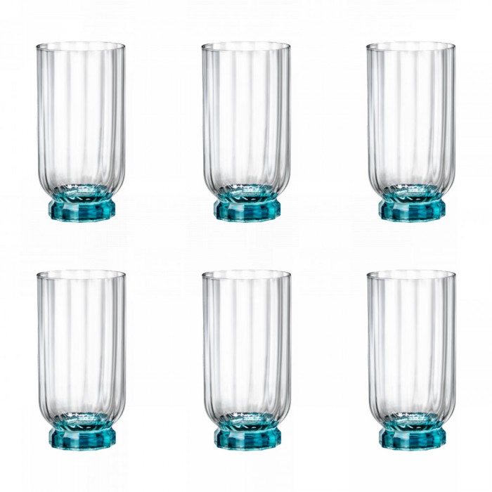 Set 6 pahare long drink, BORMIOLI ROCCO FLORIAN BLUE, 430ml, D7,3xh14,1cm