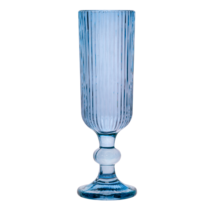 Set 6 pahare sampanie Raki Bloom Blue, 150ml, D6xh18,5cm, sticla, albastru/transparent