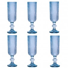 Set 6 pahare sampanie Raki Bloom Blue, 150ml, D6xh18,5cm, sticla, albastru/transparent