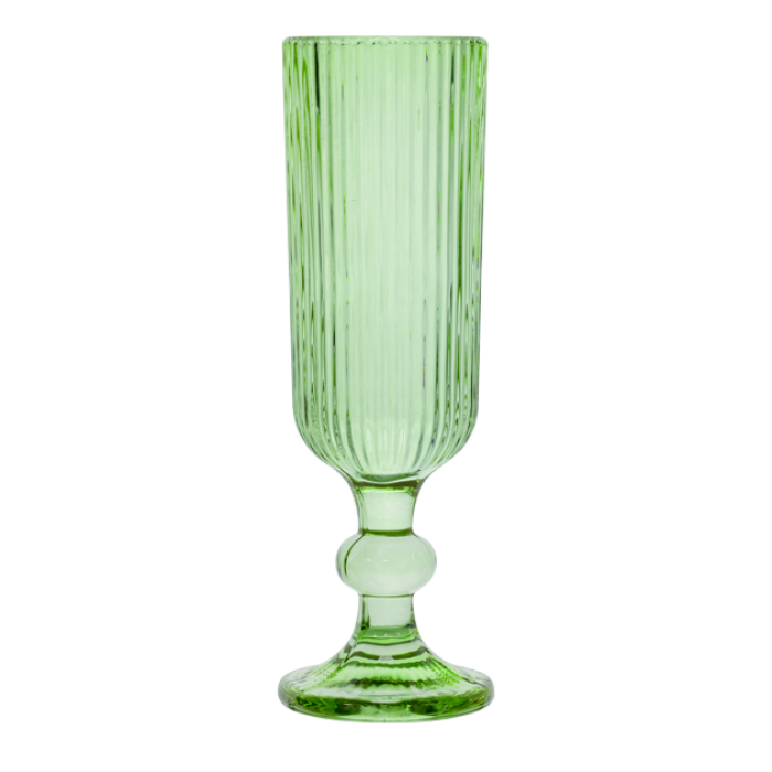 Set 6 pahare sampanie Raki Bloom Green, 150ml, D6xh18,5cm, sticla, verde/transparent