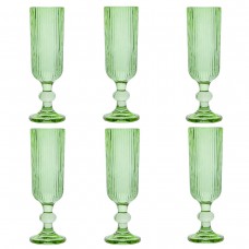 Set 6 pahare sampanie Raki Bloom Green, 150ml, D6xh18,5cm, sticla, verde/transparent
