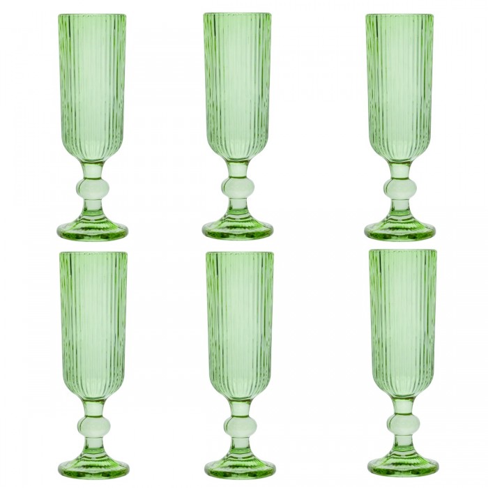 Set 6 pahare sampanie Raki Bloom Green, 150ml, D6xh18,5cm, sticla, verde/transparent
