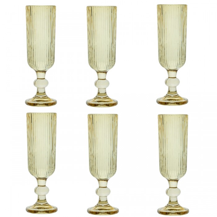 Set 6 pahare sampanie Raki Bloom Yellow, 150ml, D6xh18,5cm, sticla, galben/transparent