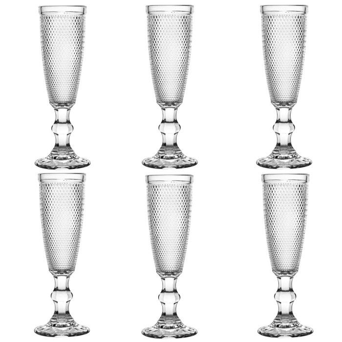 Set 6 pahare sampanie Raki Charm, 170ml, din sticla, transparente