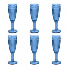 Set 6 pahare sampanie RAKI OLD SCHOOL BLUE, sticla, D6xh20cm, 190ml, albastre
