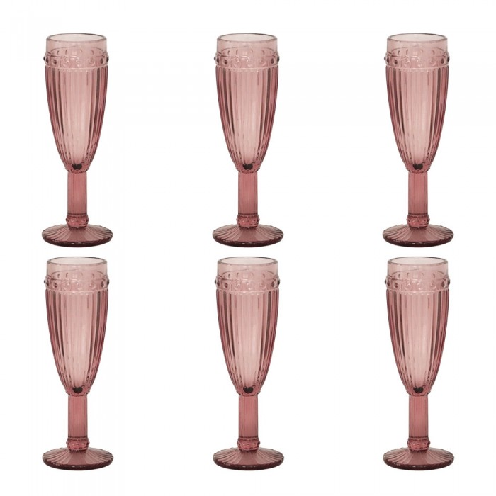 Set 6 pahare sampanie RAKI OLD SCHOOL BORDEAUX, din sticla, D6xh20cm, 190ml, bordo