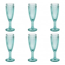 Set 6 pahare sampanie RAKI OLD SCHOOL VINTAGE GREEN, din sticla, D6xh20cm, 175ml, verde