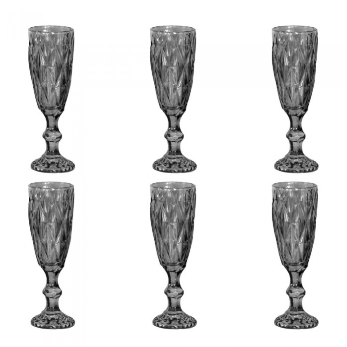 Set 6 pahare sampanie RAKI WICKED, din sticla, D6xh19,5cm, fumurii