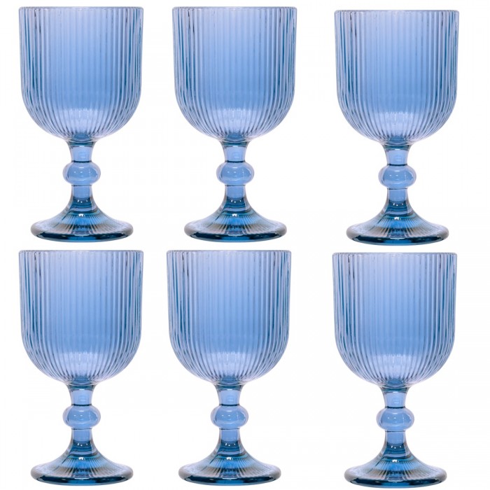 Set 6 pahare vin rosu Raki Bloom Blue, 350ml, D9xh16,5cm, sticla, albastru/transparent