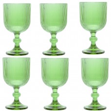 Set 6 pahare vin rosu Raki Bloom Green, 350ml, D9xh16,5cm, sticla, verde/transparent