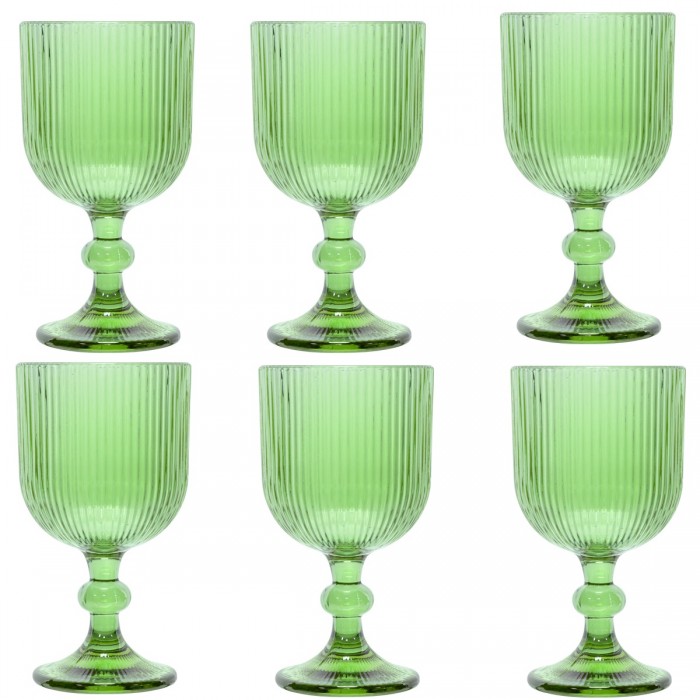 Set 6 pahare vin rosu Raki Bloom Green, 350ml, D9xh16,5cm, sticla, verde/transparent