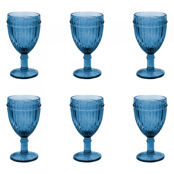 Set 6 pahare vin rosu RAKI OLD SCHOOL BLUE, sticla, D8,5xh16,5cm, 300ml, albastre